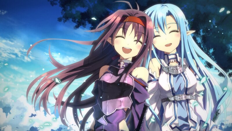 Two Anime Girls Smiling — Blue, Happy