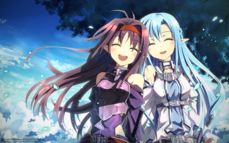 Two Anime Girls Smiling — Blue, Joyful, Afternoon
