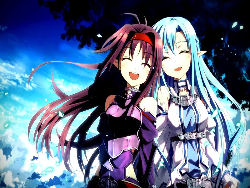 Two Anime Girls Smiling — Blue, Joyful