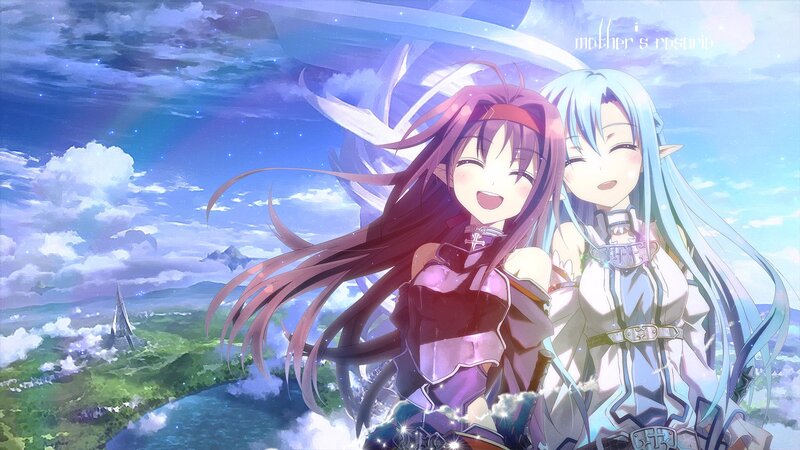 Two Anime Girls Smiling — Blue, Serene