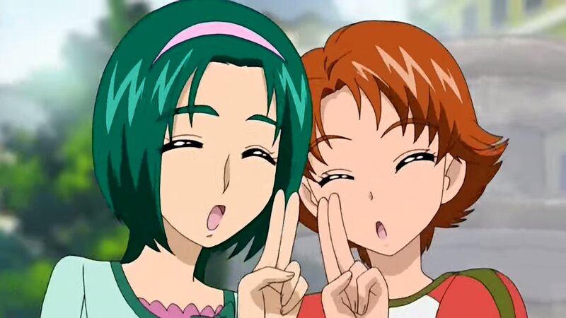 Two Anime Girls Smiling — Green