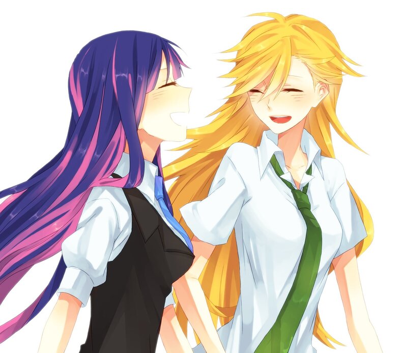 Two Anime Girls Smiling — White