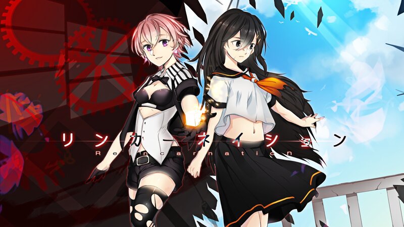 Two Anime Girls Standing — Black, Dramatic, Afternoon