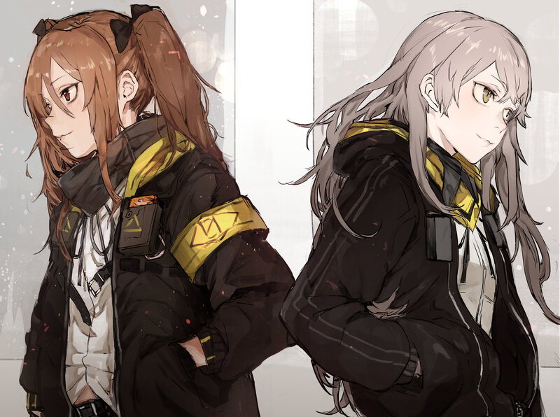 Two Anime Girls Standing — Black, Neutral