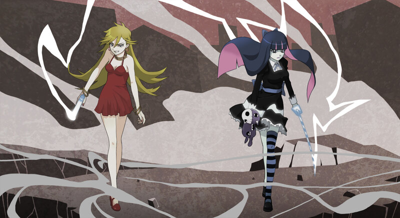 Two Anime Girls Standing — Black