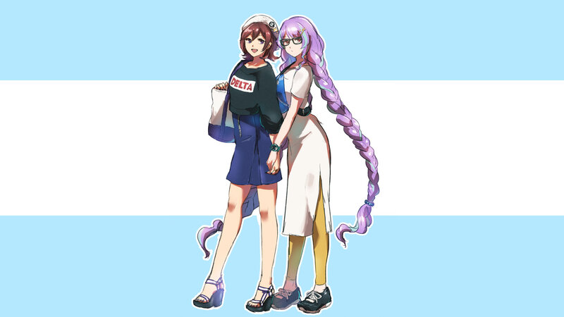 Two Anime Girls Standing — Blue, Calm, Long Braid