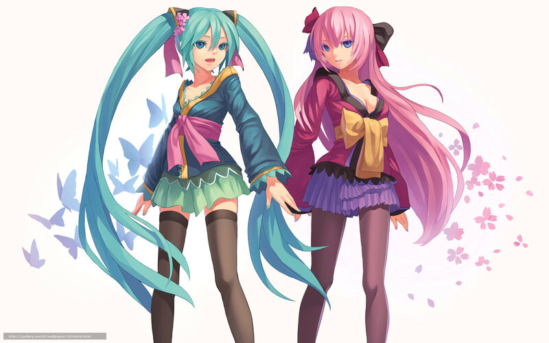Two Anime Girls Standing — Blue, Calm, Spring, Butterflies