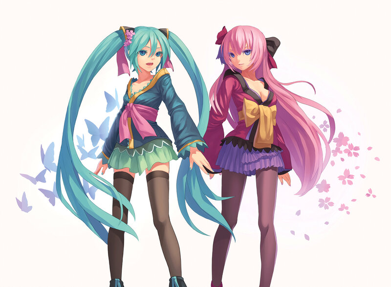 Two Anime Girls Standing — Blue, Calm, Spring