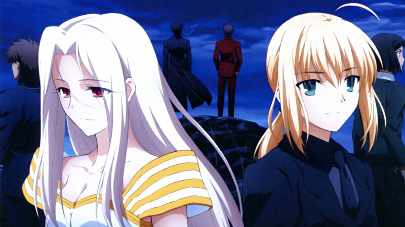 Two Anime Girls Standing — Blue, Dramatic, Night, Characters