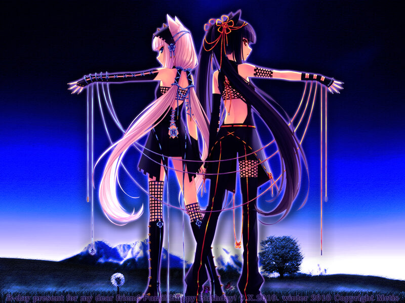 Two Anime Girls Standing — Blue, Dramatic