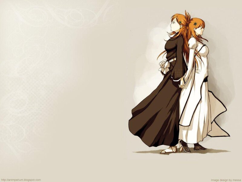 Two Anime Girls Standing — Brown, Calm