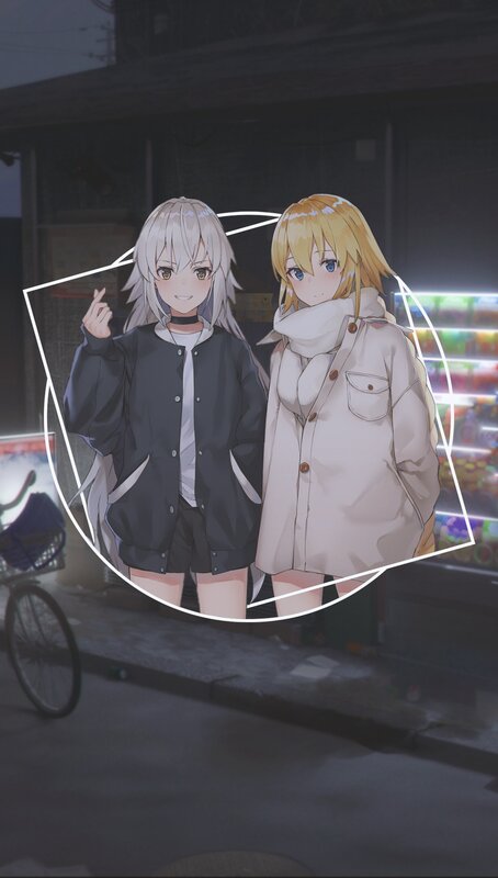 Two Anime Girls Standing — Gray, Calm