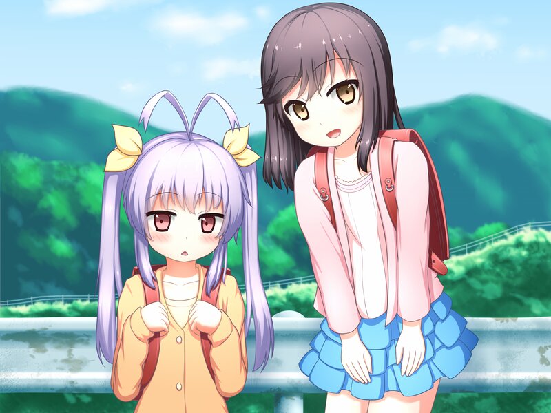 Two Anime Girls Standing — Green, Calm, Afternoon