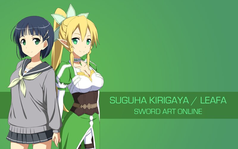 Two Anime Girls Standing — Green, Calm, School Uniform