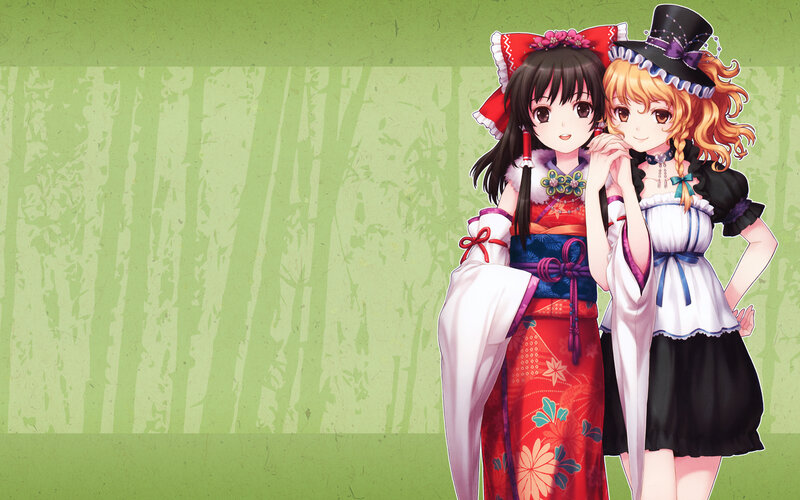 Two Anime Girls Standing — Green, Calm