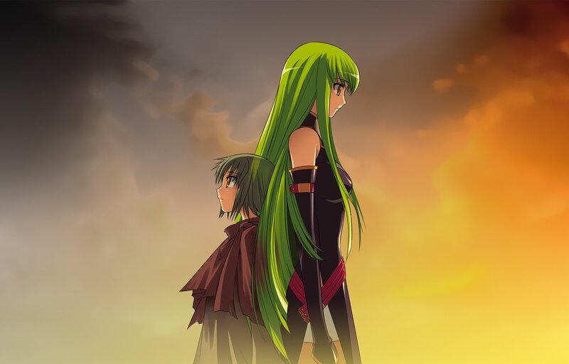 Two Anime Girls Standing — Green, Dramatic