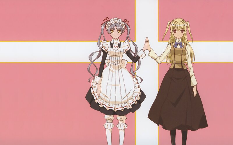 Two Anime Girls Standing — Pink, Calm, Maid Outfit