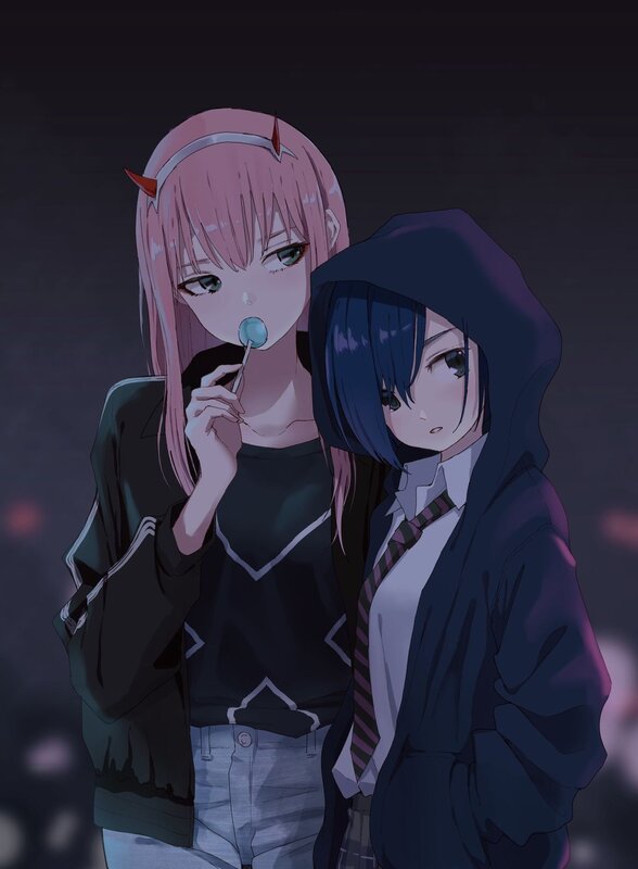 Two Anime Girls Standing — Pink, Dark