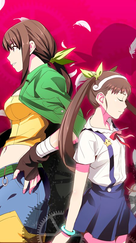 Two Anime Girls Standing — Pink, Dramatic, Feathers