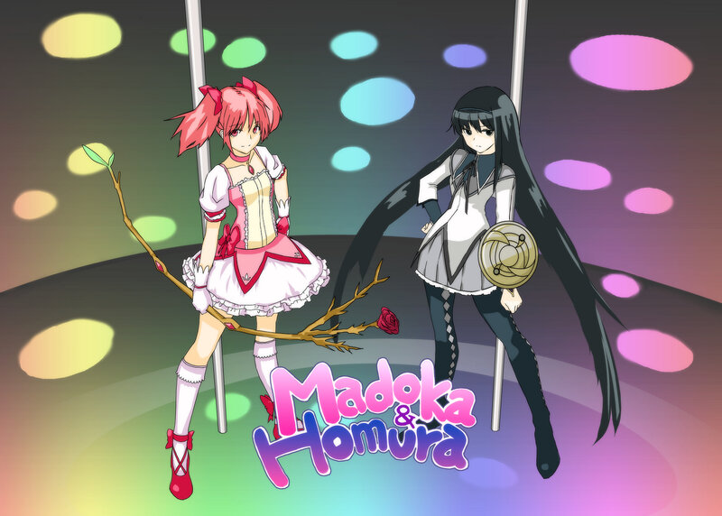 Two Anime Girls Standing — Pink, Dramatic, Roses