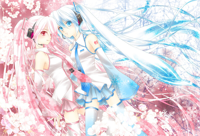 Two Anime Girls Standing — Pink, Dreamy, Spring, Digital Art