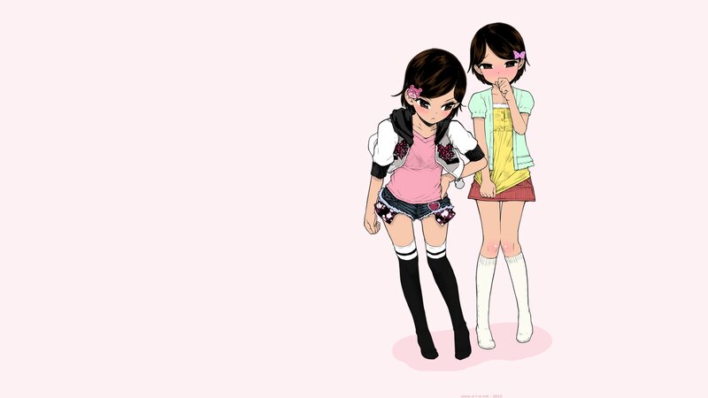 Two Anime Girls Standing — Pink, Neutral