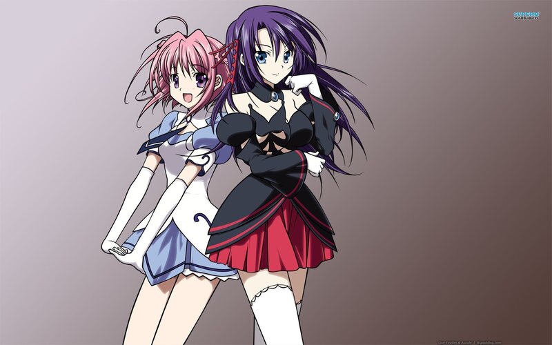 Two Anime Girls Standing — Purple, Playful