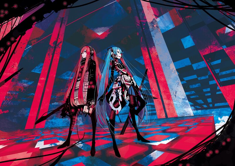 Two Anime Girls Standing — Red, Dramatic, Digital Art