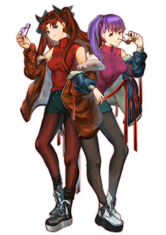 Two Anime Girls Standing — Red, Neutral