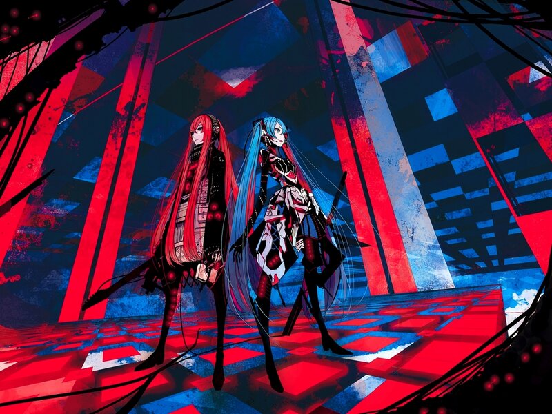 Two Anime Girls Standing — Red