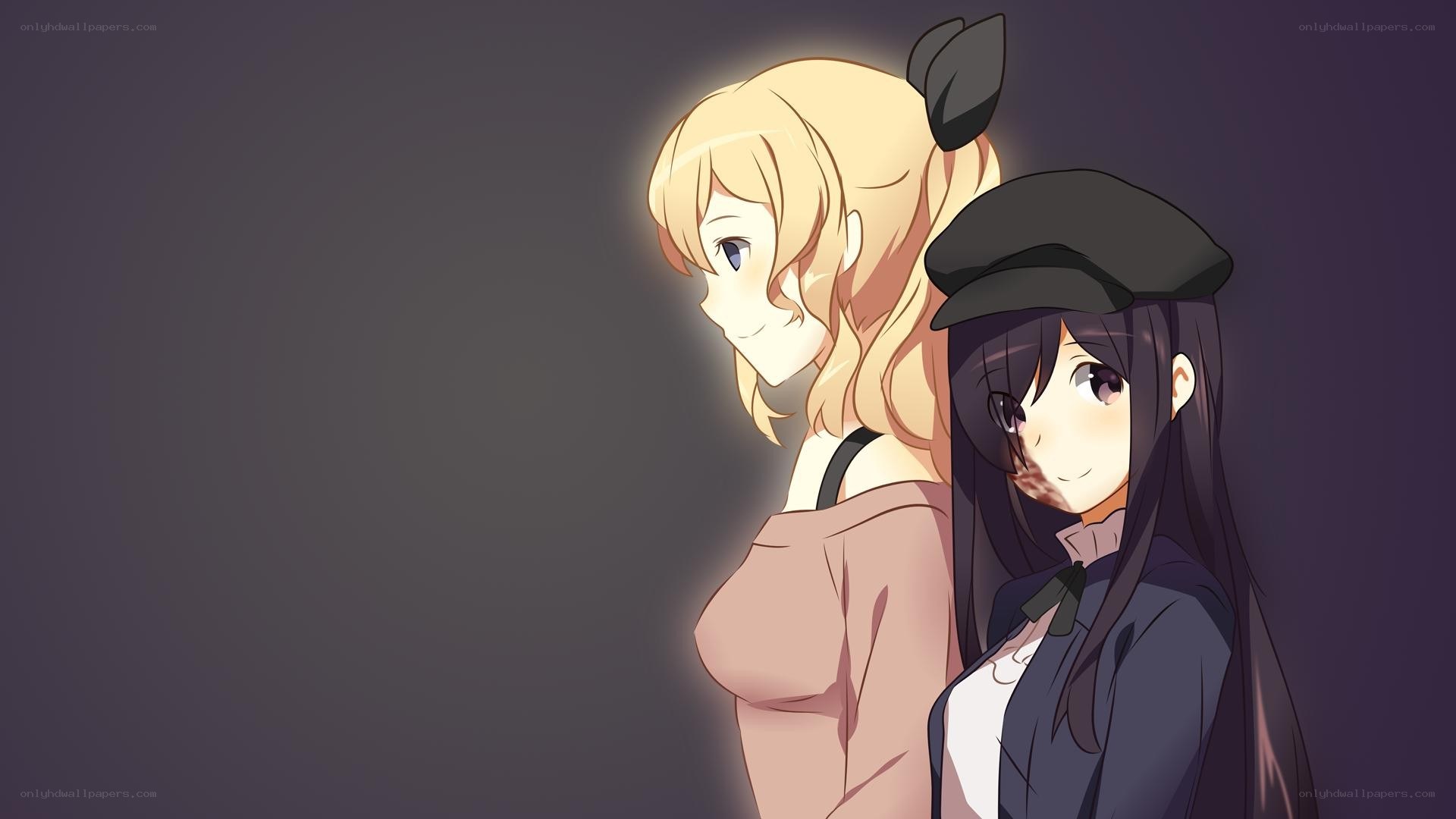 two anime girls standing together