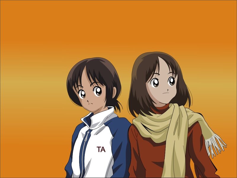 Two anime girls standing together