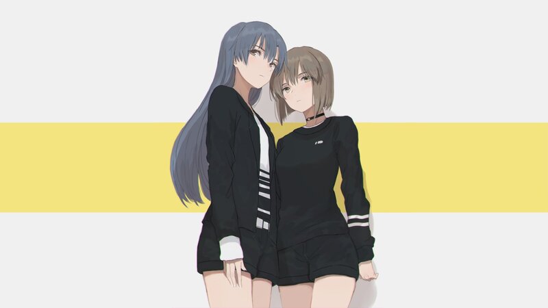 Two Anime Girls Standing — White, Neutral