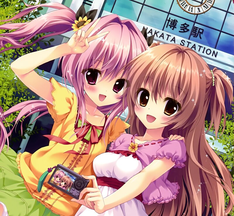 Two Anime Girls Taking a Photo