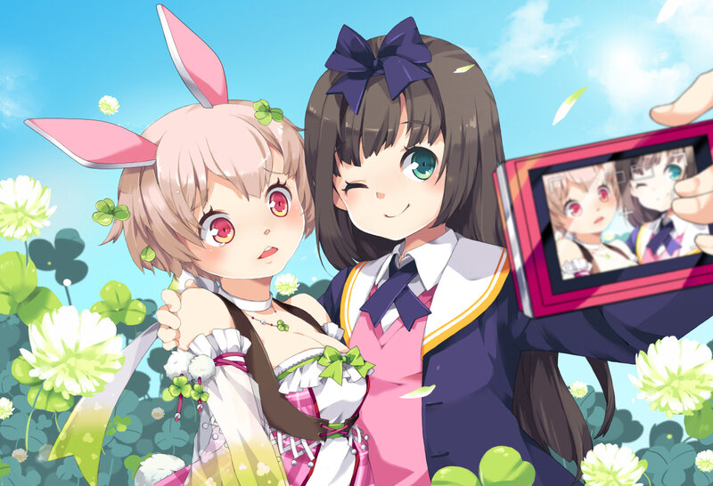 Two Anime Girls Taking Selfie — Blue