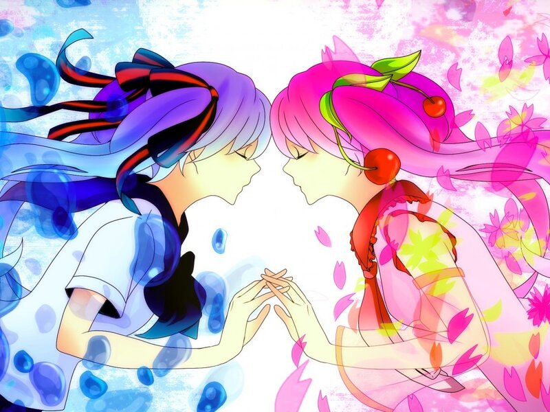 Two Anime Girls Touching Hands