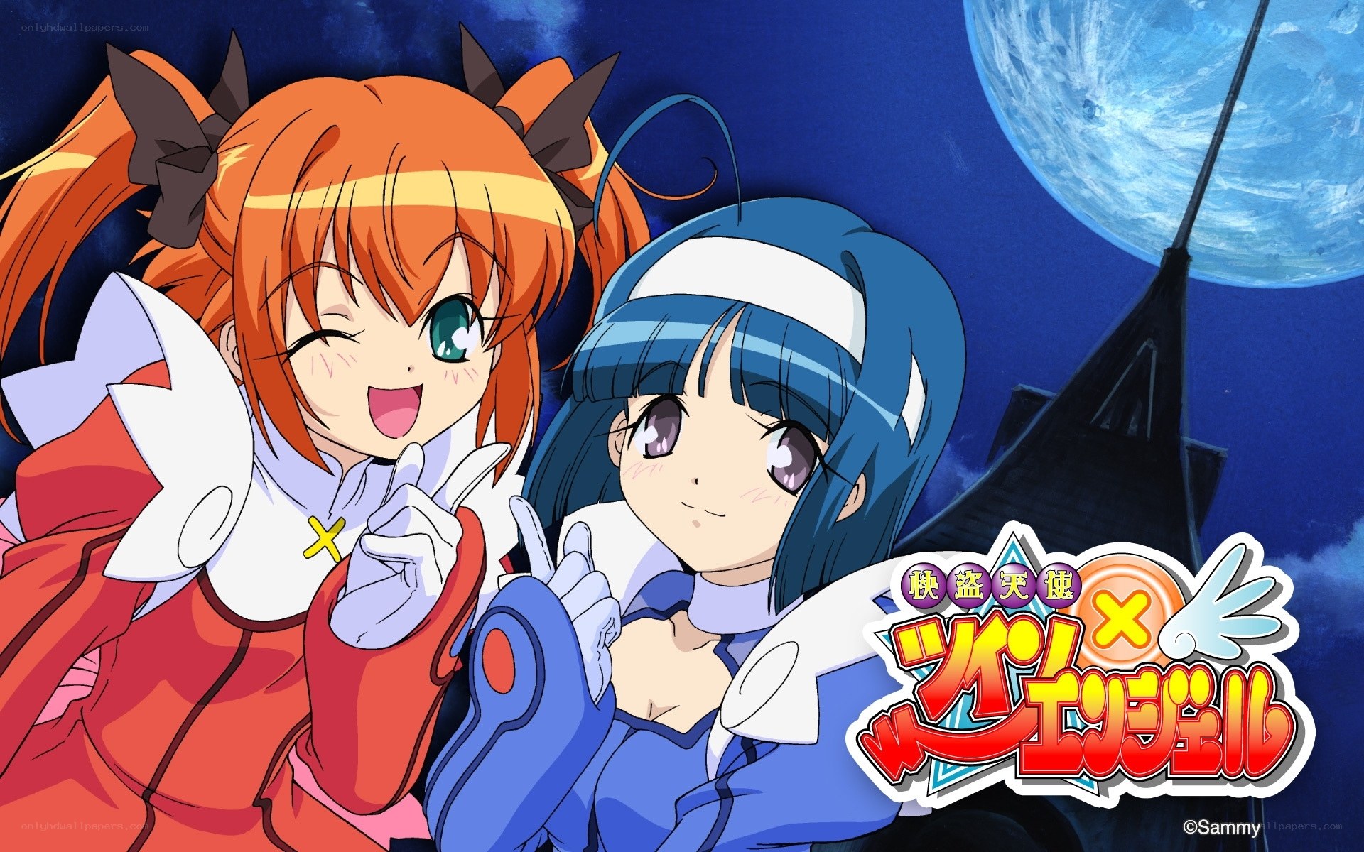 Two anime girls under a blue moon