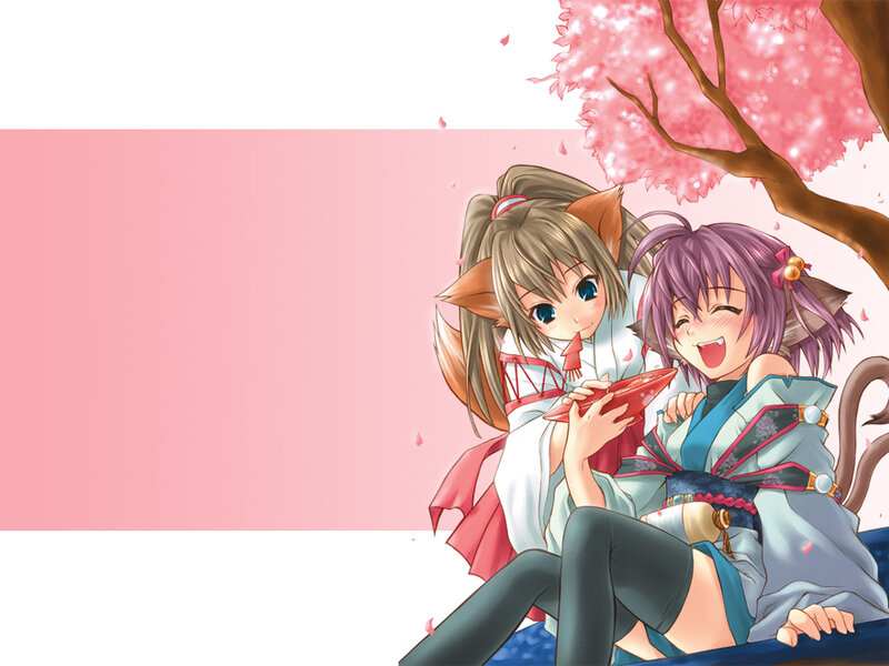 Two Anime Girls under Cherry Blossoms — Pink, Cheerful, Spring