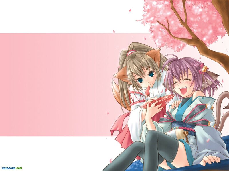 Two Anime Girls under Cherry Blossoms — Pink, Cheerful