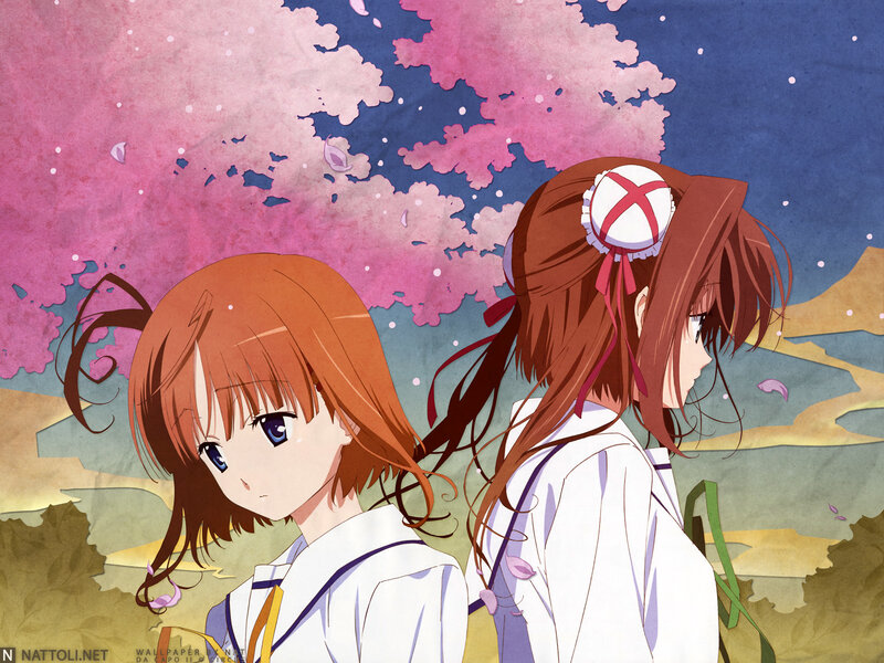 Two Anime Girls under Cherry Blossoms — Pink, Serene, Spring, Cherry Blossoms, School Uniforms