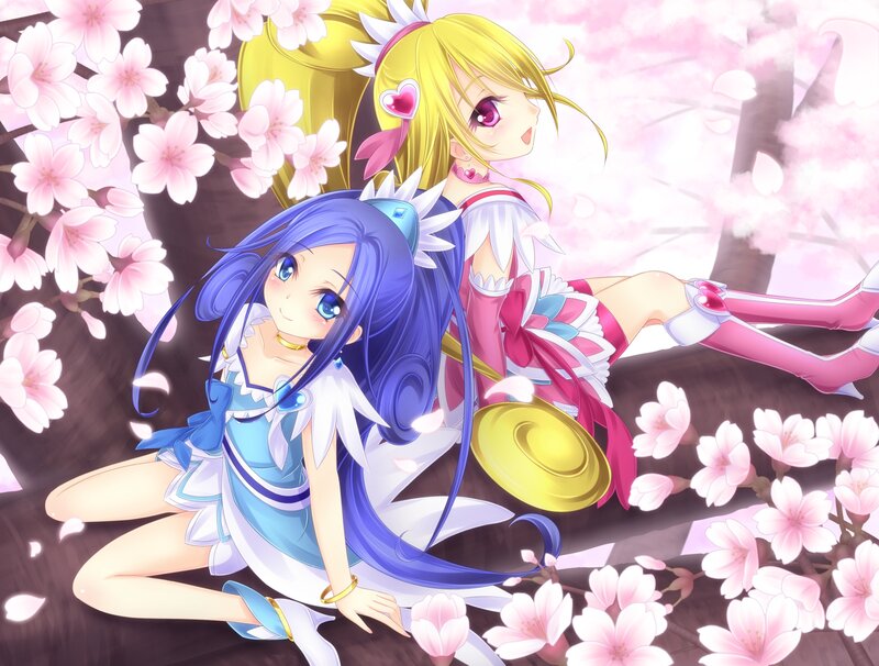 Two Anime Girls under Cherry Blossoms — Pink, Serene, Spring, Cherry Blossoms