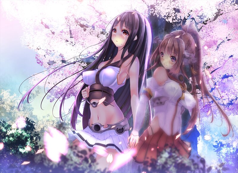 Two Anime Girls under Cherry Blossoms — Pink, Serene, Spring