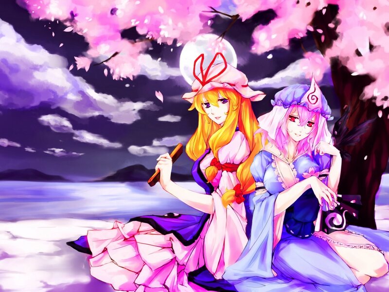 Two Anime Girls under Cherry Blossoms — Pink, Serene