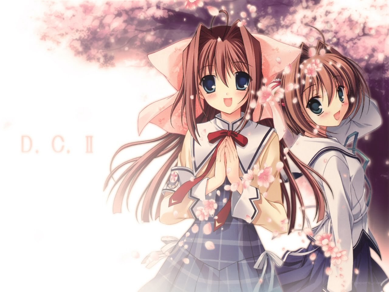 two anime girls under cherry blossoms