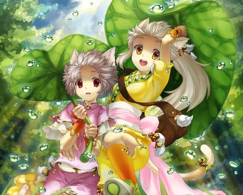 Two Anime Girls under Lily Pads