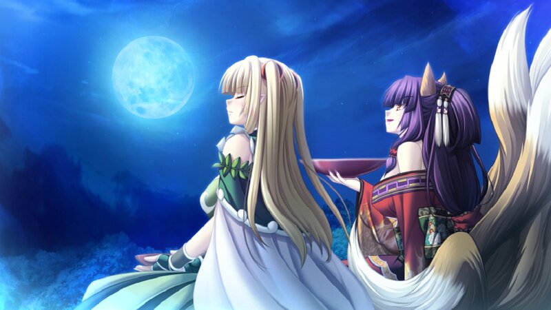 Two Anime Girls under Moon