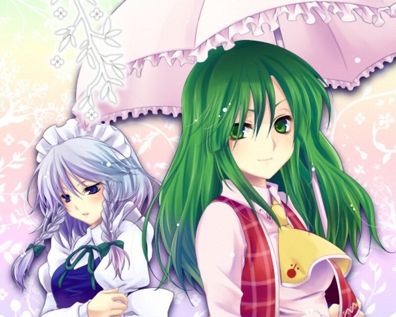 Two Anime Girls under Umbrella — Pink