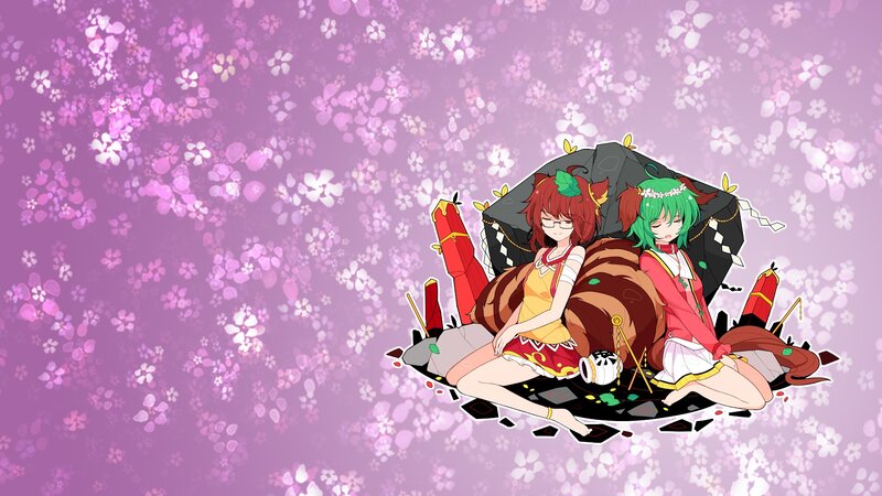 Two Anime Girls under Umbrella — Purple, Serene