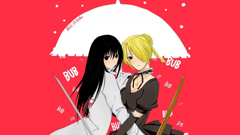 Two Anime Girls under Umbrella — Red