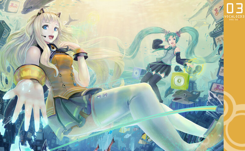Two Anime Girls Underwater — Blue